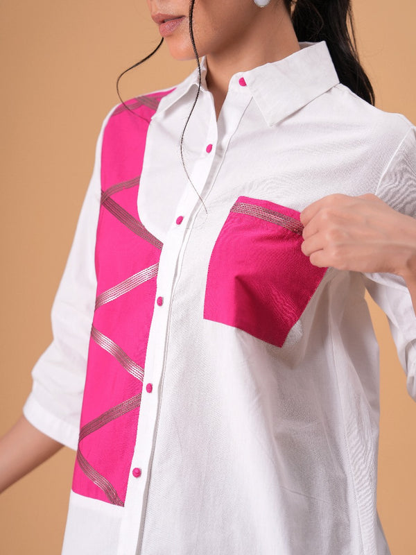 Blush Mosaic White Poplin Patchwork Shirt