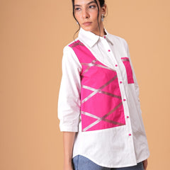 Blush Mosaic White Poplin Patchwork Shirt