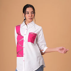 Blush Mosaic White Poplin Patchwork Shirt