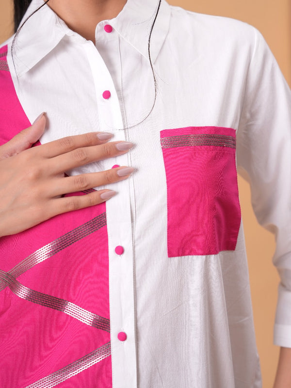 Blush Mosaic White Poplin Patchwork Shirt