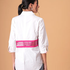 Blush Mosaic White Poplin Patchwork Shirt