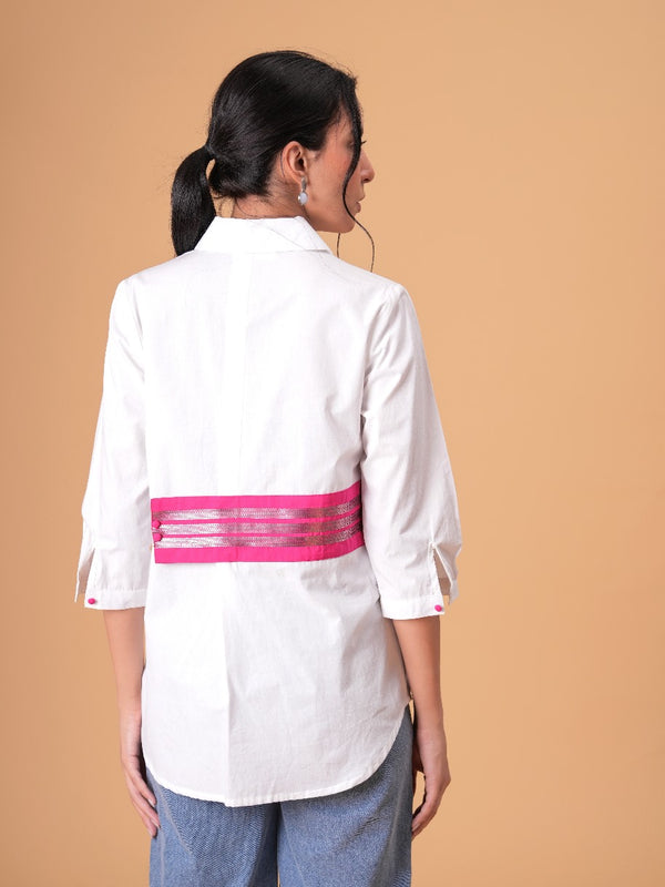 Blush Mosaic White Poplin Patchwork Shirt