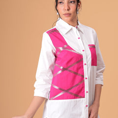 Blush Mosaic White Poplin Patchwork Shirt