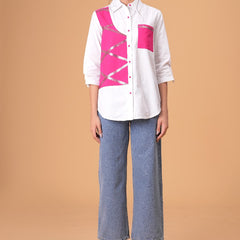 Blush Mosaic White Poplin Patchwork Shirt