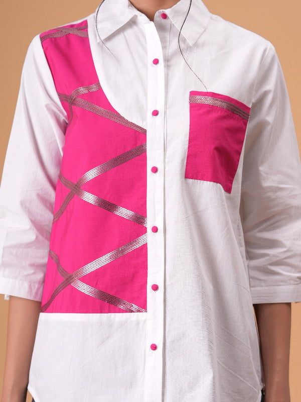 Blush Mosaic White Poplin Patchwork Shirt