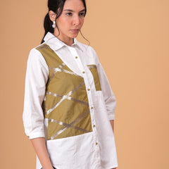 Ivory Mosaic White Poplin Patchwork Shirt