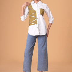 Ivory Mosaic White Poplin Patchwork Shirt
