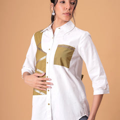 Ivory Mosaic White Poplin Patchwork Shirt