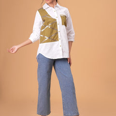 Ivory Mosaic White Poplin Patchwork Shirt