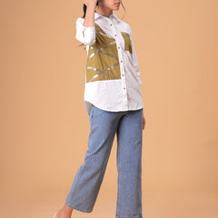 Ivory Mosaic White Poplin Patchwork Shirt