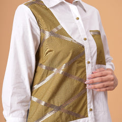 Ivory Mosaic White Poplin Patchwork Shirt