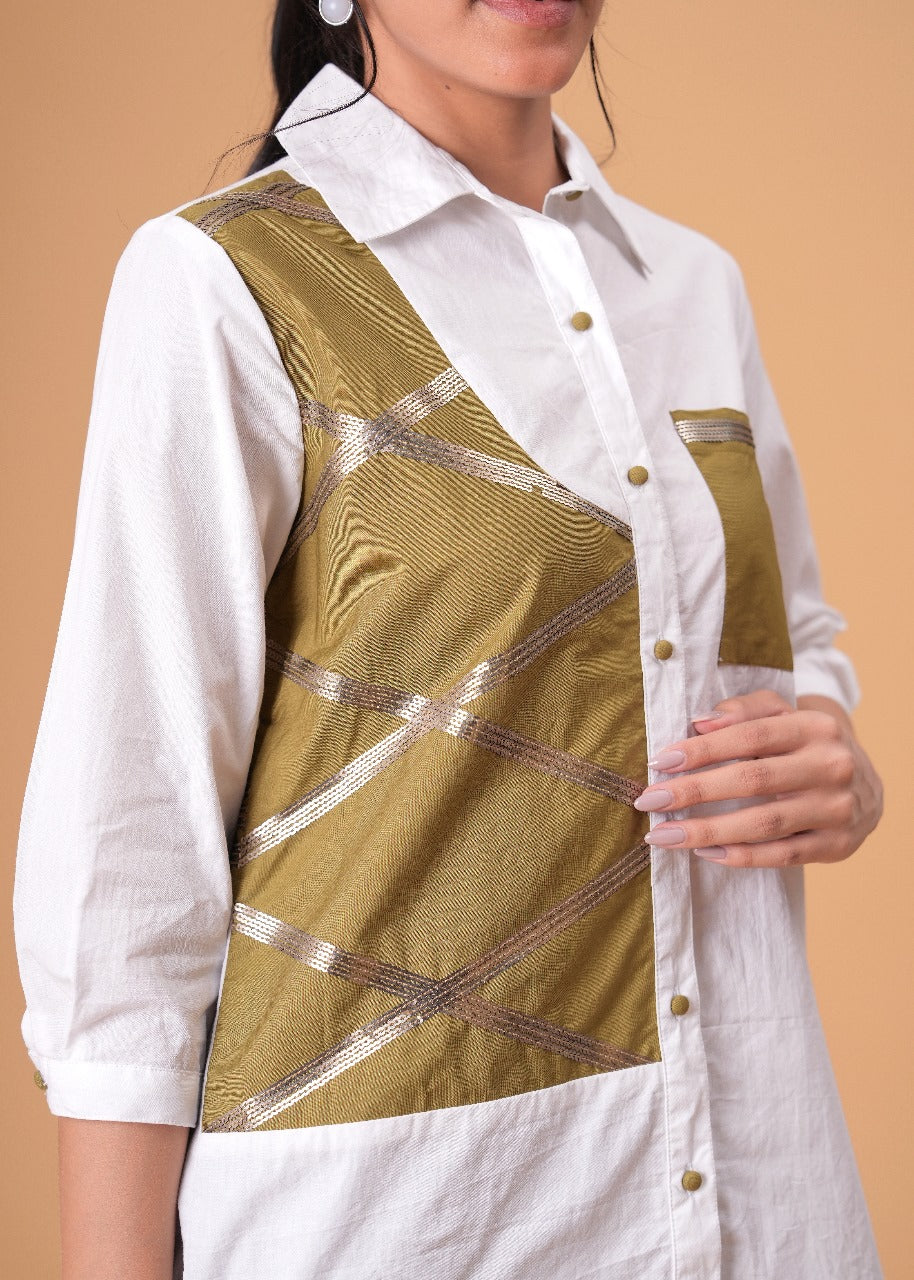 Ivory Mosaic White Poplin Patchwork Shirt