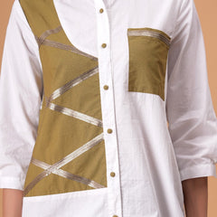 Ivory Mosaic White Poplin Patchwork Shirt