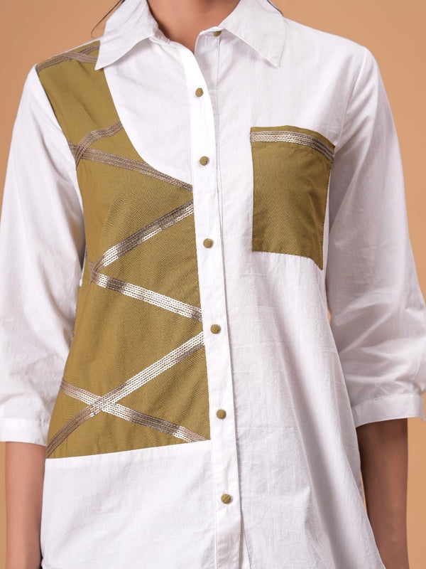 Ivory Mosaic White Poplin Patchwork Shirt