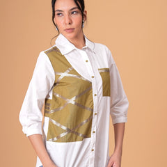 Ivory Mosaic White Poplin Patchwork Shirt