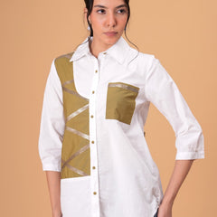 Ivory Mosaic White Poplin Patchwork Shirt
