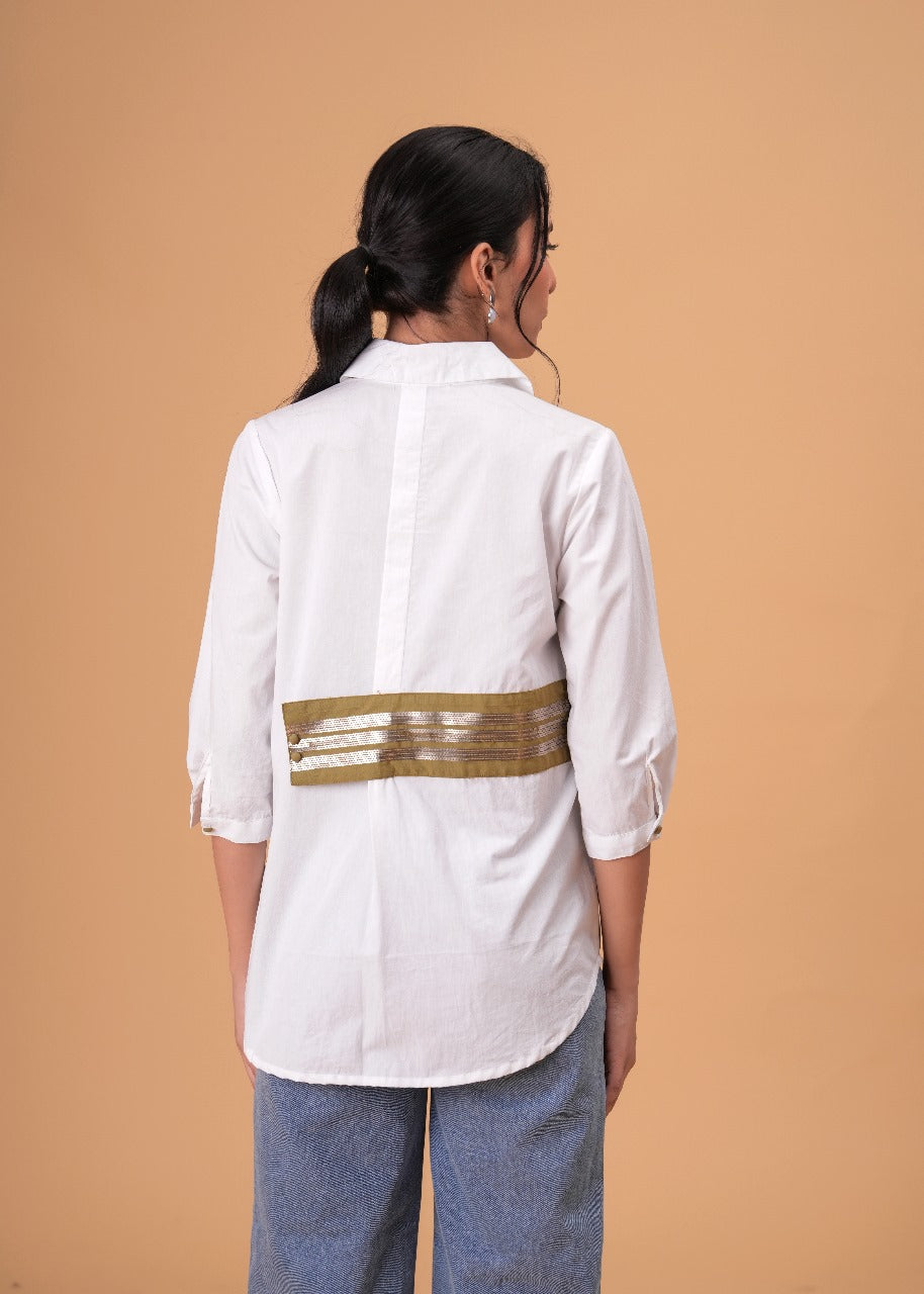 Ivory Mosaic White Poplin Patchwork Shirt