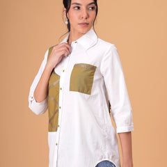Ivory Mosaic White Poplin Patchwork Shirt