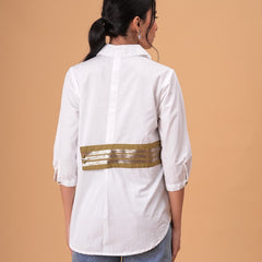 Ivory Mosaic White Poplin Patchwork Shirt