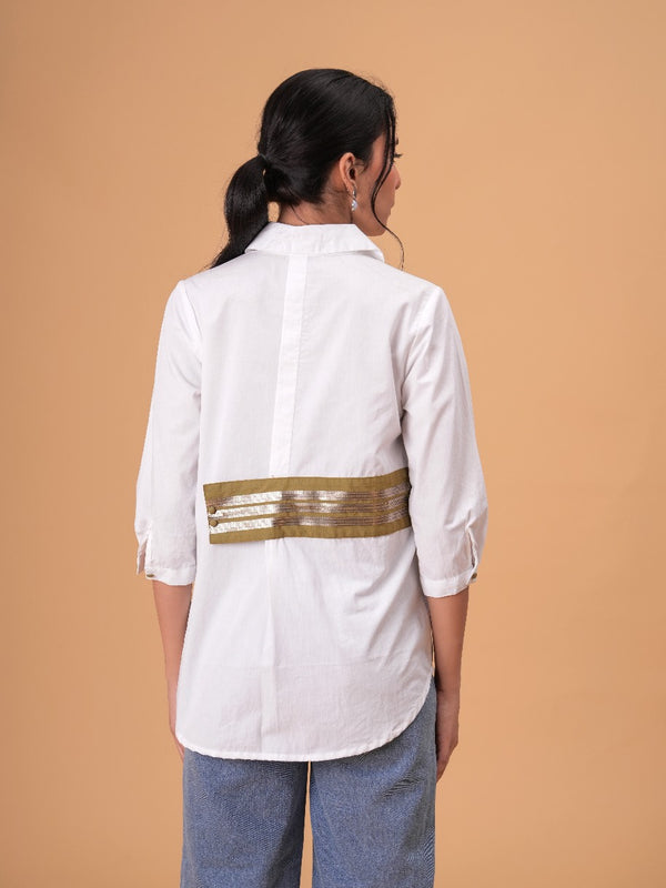Ivory Mosaic White Poplin Patchwork Shirt