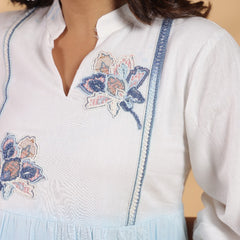 Ocean Haze Ombre Blue Embroidered Fit & Flare Dress