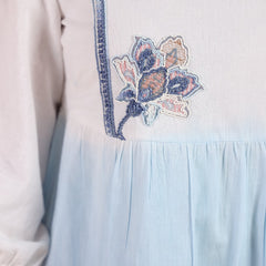 Ocean Haze Ombre Blue Embroidered Fit & Flare Dress