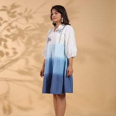 Ocean Haze Ombre Blue Embroidered Fit & Flare Dress