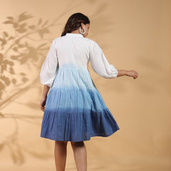 Ocean Haze Ombre Blue Embroidered Fit & Flare Dress