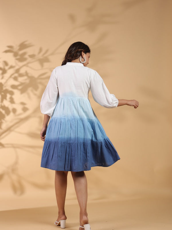 Ocean Haze Ombre Blue Embroidered Fit & Flare Dress