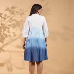 Ocean Haze Ombre Blue Embroidered Fit & Flare Dress