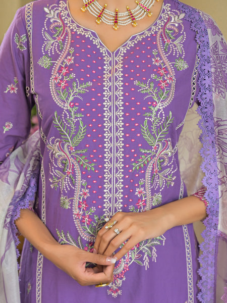 Royal Bloom Purple Heavy Floral Embroidered Kurta Set