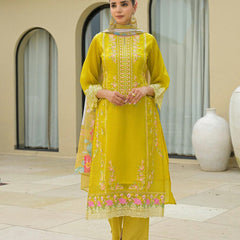 Yellow Anarkali Embroidered Suit Set
