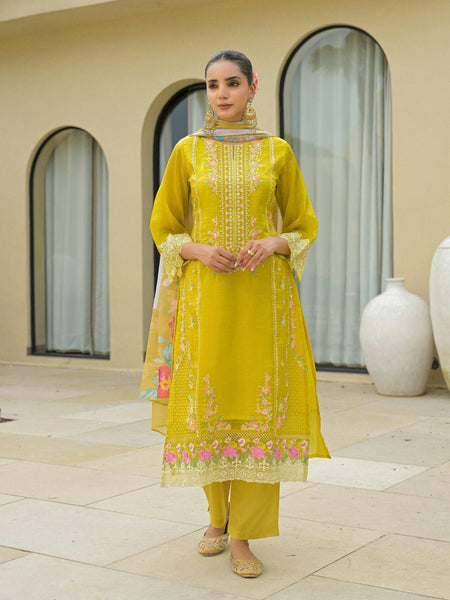 Yellow Anarkali Embroidered Suit Set