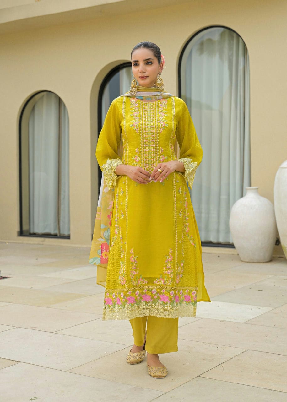 Yellow Anarkali Embroidered Suit Set