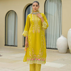 Yellow Anarkali Embroidered Suit Set