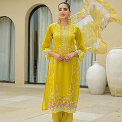 Yellow Anarkali Embroidered Suit Set