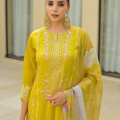 Yellow Anarkali Embroidered Suit Set