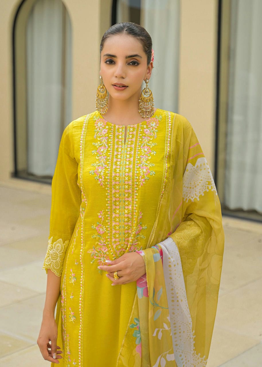 Yellow Anarkali Embroidered Suit Set