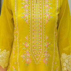 Yellow Anarkali Embroidered Suit Set