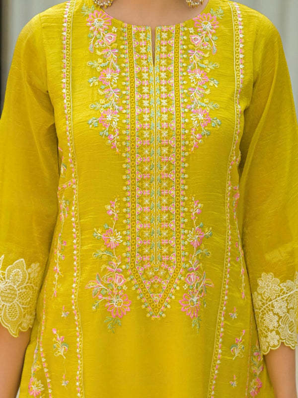 Yellow Anarkali Embroidered Suit Set