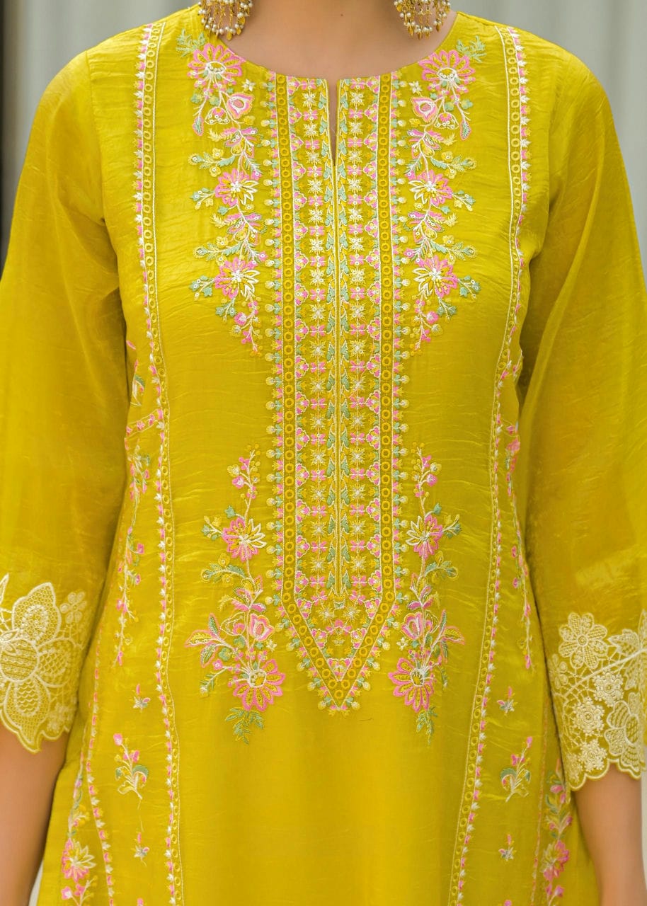 Yellow Anarkali Embroidered Suit Set