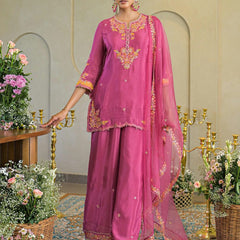 Rani Pink Chandery Embroidered Sharara Set