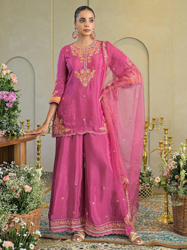 Rani Pink Chandery Embroidered Sharara Set