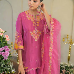 Rani Pink Chandery Embroidered Sharara Set