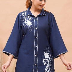 Navy Blue White Embroidered Co-ord Set