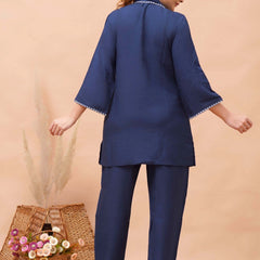 Navy Blue White Embroidered Co-ord Set