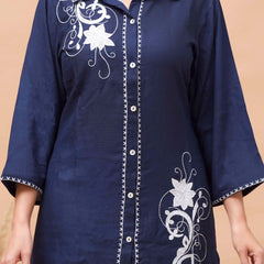 Navy Blue White Embroidered Co-ord Set