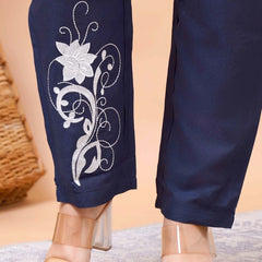 Navy Blue White Embroidered Co-ord Set