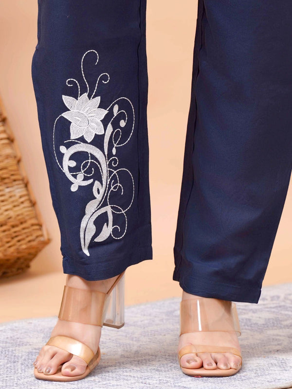 Navy Blue White Embroidered Co-ord Set