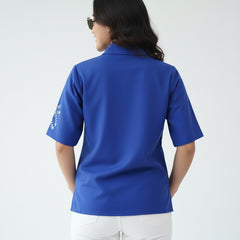 Elegant Blue Embellished Short Sleeve Cotton Top